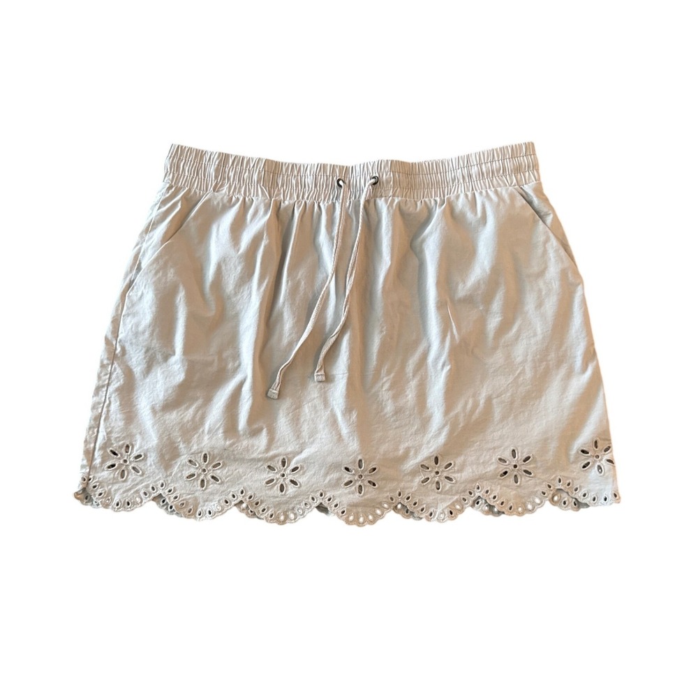 Palm Rio Tan Eyelet Scalloped Hem Skort Womens Large Elastic Waist Pockets L